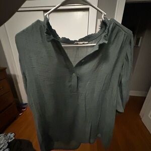 Chic Teal Blouse with Ruffled Neckline